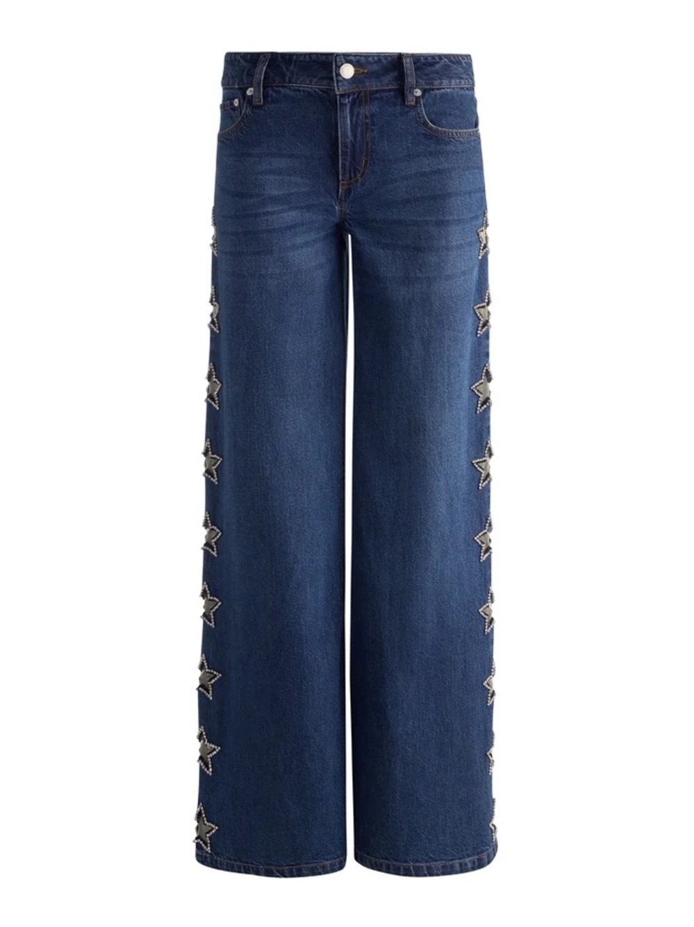 Alice + Olivia Dark Blue Wide-Leg Jeans with Star Embellishments - Picture 6 of 6